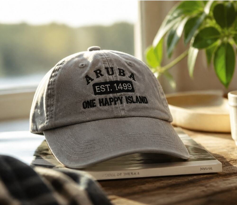 Aruba One Happy Island Baseball Cap Grey Adjustable 100% Cotton Hat